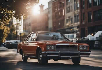 parked downtown car auto sporty vehicle powerful night chicago illinois midwest city urban metropolitan parking street road paved pavement center centre us