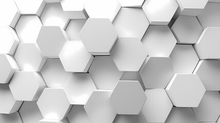 Fototapeta premium A close-up of a white hexagonal pattern, creating a modern and abstract background. The geometric shapes are arranged in a repeating pattern, with subtle light and shadow variations.