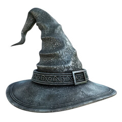 A hat with a silver brim and a silver pointy top, 3D illustration, Halloween, Clipart, 3d render, isolate on a transparent background.