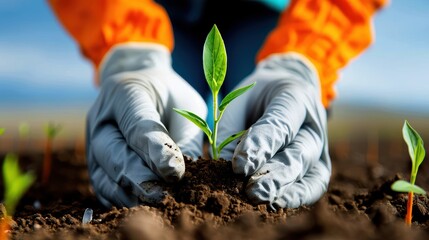 Fototapeta premium Person conducting soil analysis in the field.