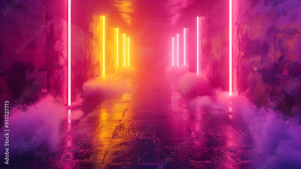 Sticker vibrant neon gradient with dynamic light streaks for product concept display