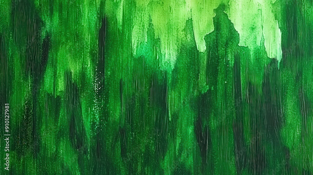 Poster Rich green hues and dynamic brush strokes create an abstract representation of a forest, evoking a sense of nature and tranquility