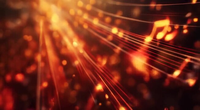 Abstract music notes with golden light bokeh artistic expression and creativity