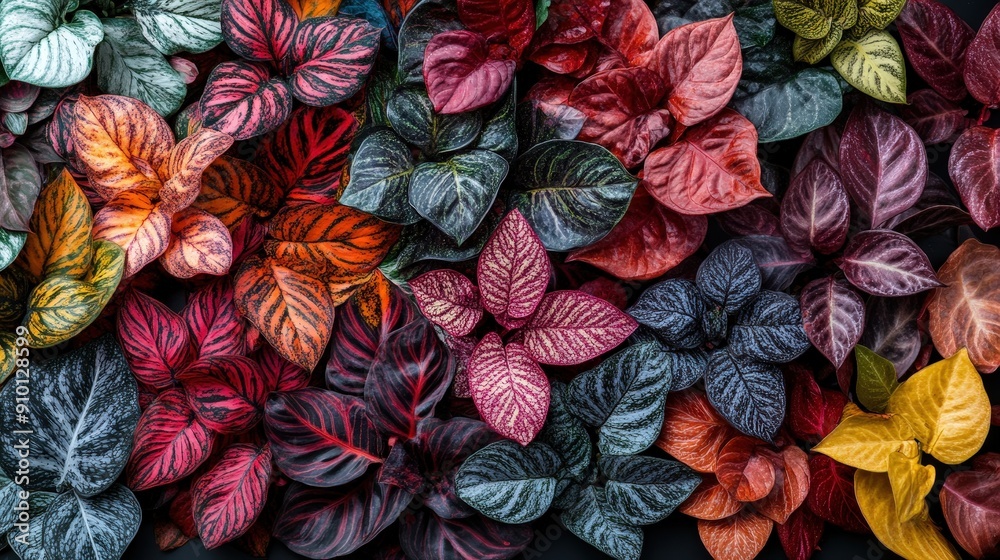 Poster a stunning array of colorful leaves fills the space, showcasing a variety of textures and shades, en