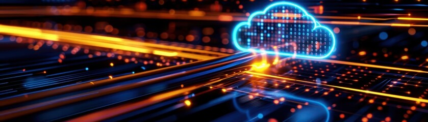 Closeup of a cloud computing system used for data storage.