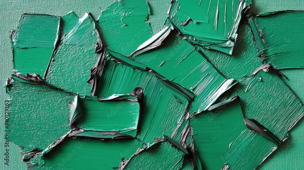 Aufkleber thick green paint is applied in textured layers across a canvas, showcasing the artistic process in 