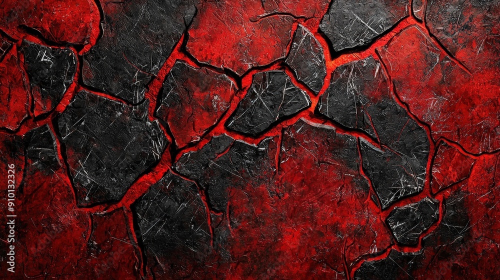 Poster a striking cracked surface displaying deep red and black colors, highlighting the texture and dramat