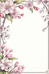 Fototapeta premium Elegant floral frame with pink and white blossoms.