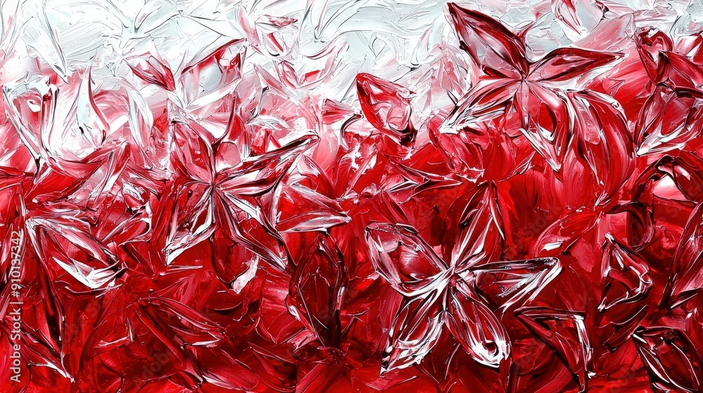 Aufkleber a captivating arrangement of red and white flowers with a textured, glass-like finish, creating a vi