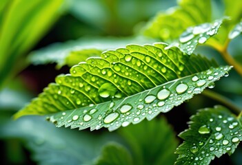 lush vibrant herbs glistening moisture their showcasing rich green palette textural variety close perspective, leaf, plant, texture, freshness, growth