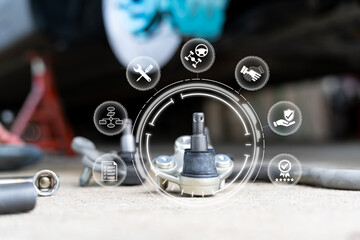 Quality assurance of automotive parts and customer satisfaction concept, Customer service of the car, Ball joint parts of the car suspension, Replacement parts from warranty claims, Warranty period