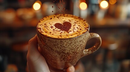 Crafting a Heart-Shaped Design on Delicious Latte in Cozy Caf&eacute; With Ambient Lighting