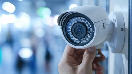 Fototapeta premium Technician Installing Wireless CCTV Camera for Home Security