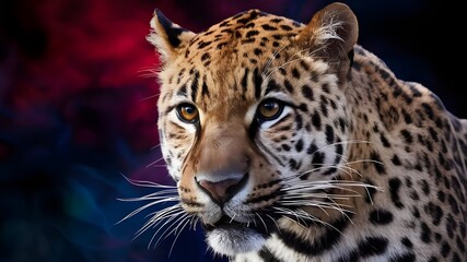 Obraz premium Vivid Leopard Abstract Wallpaper: Stunning Panthera in Bright Colors. Discover the striking beauty of our Leopard Animal Abstract Wallpaper, featuring a majestic panthera in vivid, contrasting colours