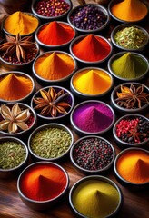vibrant showcase rare spices colorful glass containers displaying rich array colors culinary enthusiasts, texture, shape, collection, herb, herbs, seasoning