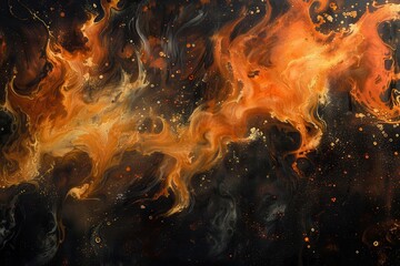 Flames glow brightly amidst shadowy background