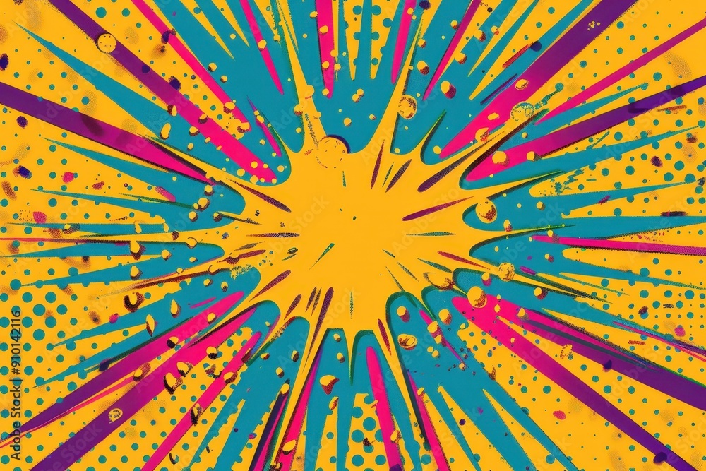Aufkleber bold splashes of color radiate from a central point, creating an energetic burst effect against a br