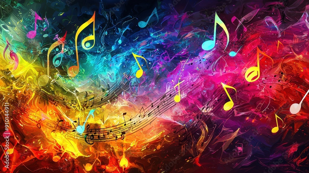 Aufkleber A lively composition of swirling colors and musical notes creating an energetic atmosphere full of creativity and rhythm