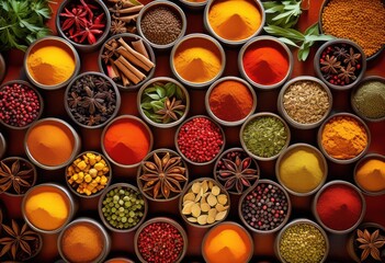 vibrant arrangement spices showcasing creative designs colorful patterns unique containers, display, innovative, herb, flavor, texture, aroma, jar, bag
