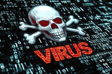 Virus concept showing red warning sign on digital background