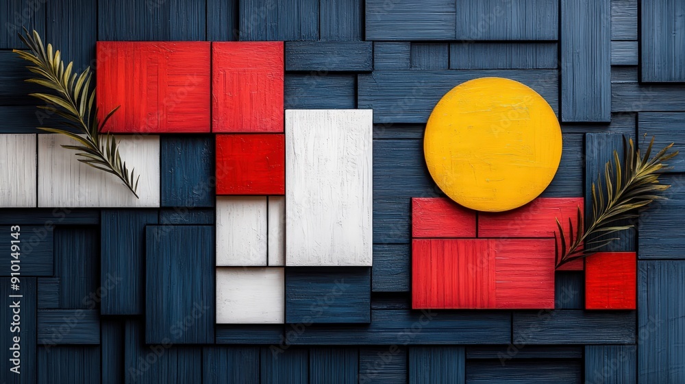 Leinwandbilder a vibrant composition of wooden blocks in various colors arranged creatively with circular shapes an