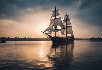 ship sailing river floating boat sail sailboat yacht vessel watercolor painting water sea ocean lake summer white blue emerald wind sport isolated transport travel trip wave