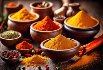 vibrant arrangement colorful spices showcasing striking display rich textures diverse hues, seasoning, ingredients, culinary, collection, pattern, contrast