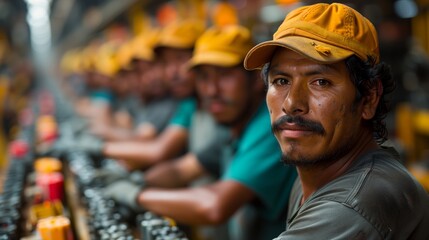 Workers Engaged in Assembly Line Production at a Manufacturing Facility During Daytime Operations