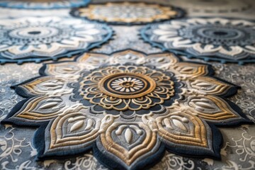 Minimal mandala patterns in soft, earthy tones, creating a serene boho atmosphere