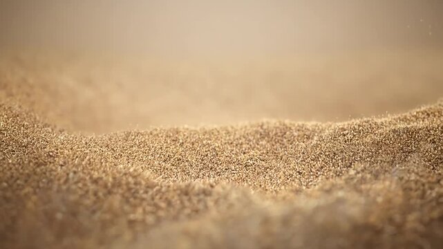 Sandy surface with fine grains of sand creating a textured and soft look. Close up