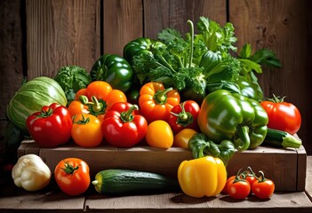 vibrant vegetable collection displayed rustic wooden surface highlighting freshness variety, organic, farm, produce, colorful, arrangement, healthy, natural