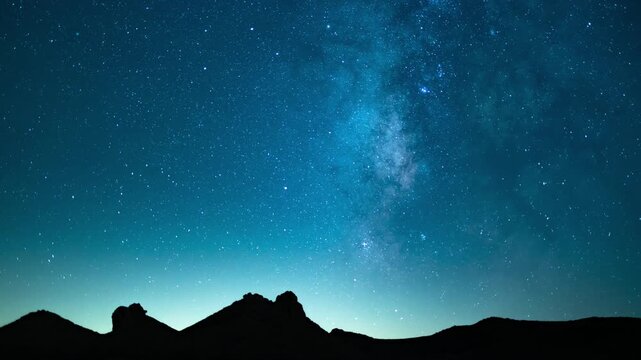 Milky Way Galaxy and Delta Aquarids Meteor Shower Over Trona Pinnacles 50mm Southeast Sky Blue Death Valley Region California USA Time Lapse