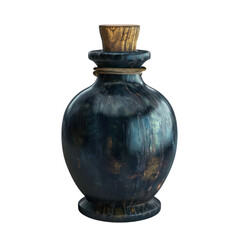 A blue vase with a cork stopper on top, 3D illustration, Halloween, Clipart, 3d render, isolate on a transparent background.