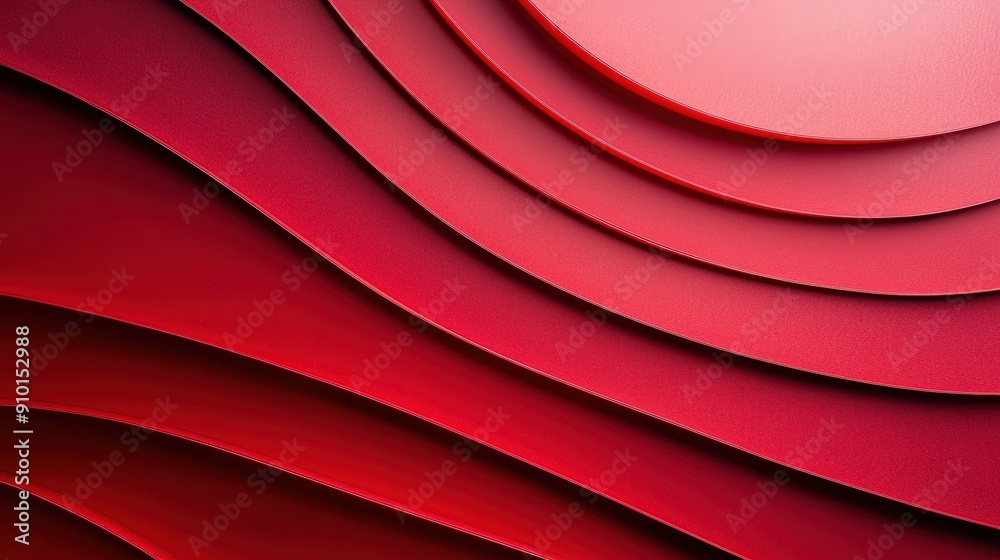 Poster Curved red layers overlap, creating a striking visual texture with varying depths and shadows in a contemporary art setting