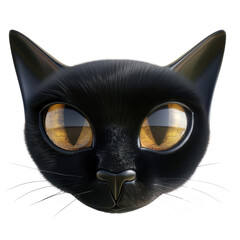 Obraz premium A black cat with yellow eyes is staring at the camera, 3D illustration, Halloween, Clipart, 3d render, isolate on a transparent background.