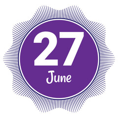 27 June, Date template. Useful design for calendar or event promotion. Vector illustration EPS 10 File. Isolated on white background. 