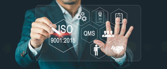 ISO 9001:2015 Standard certification standardisation quality control (QMS) concept, Quality...