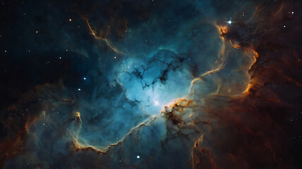 Nebula with geometric shapes and patterns, abstract and artistic, with copy space