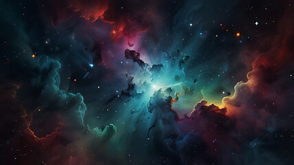 Fototapeta premium Nebula with geometric shapes and patterns, abstract and artistic, with copy space