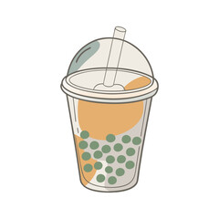 bubble tea line art vector illustration