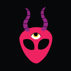 Psychedelic element.Trendy bright elements,psychedelic alien with horns.Cartoon vector illustration
