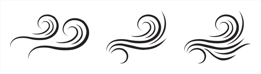Set of Ornamental Swirling Wind Symbols Isolated on a White Background