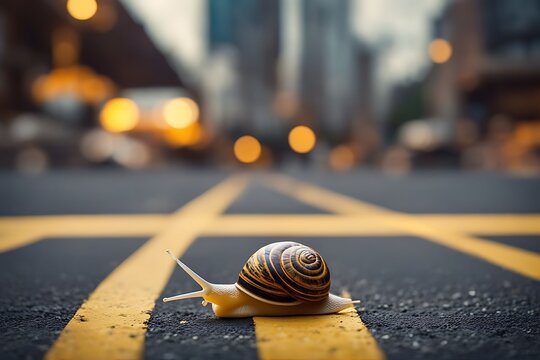 street line concept success slow crosses finance business yellow economic patience growth snail action active animal asphalt broadband competition conceptual connection crawling cute effort fast