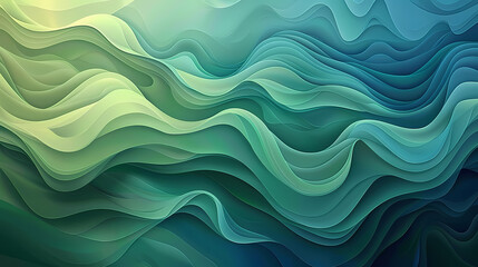 Obraz premium Abstract background with layered waves of green and blue, creating a sense of depth and movement. The subtle color gradient adds a calming effect.