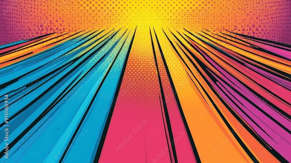 Fototapete bold lines extend outward from a luminous center, creating an energetic burst of colors in a dynamic