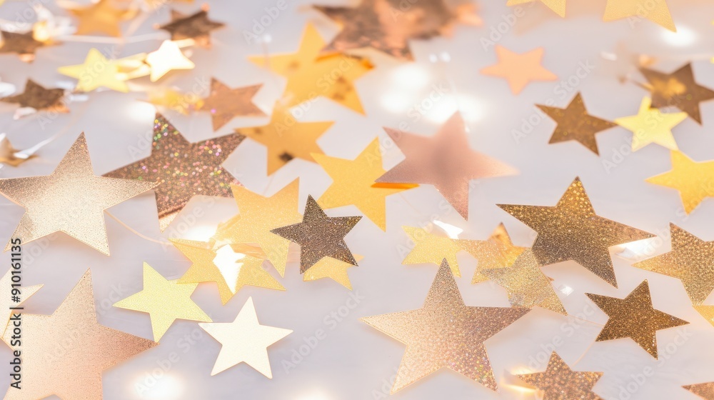 Poster shimmering golden stars scattered across a light background create a festive atmosphere perfect for 