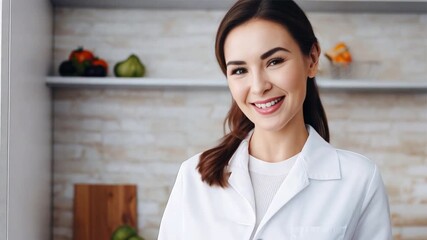 Technician wearing white lab coat and fresh vegetables in a laboratory - Powered by Adobe