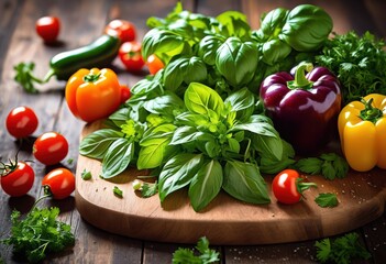 vibrant medley fresh herbs colorful vegetables culinary inspiration, blend, garden, organic, seasonal, aroma, flavor, texture, nutrition, green, red, yellow