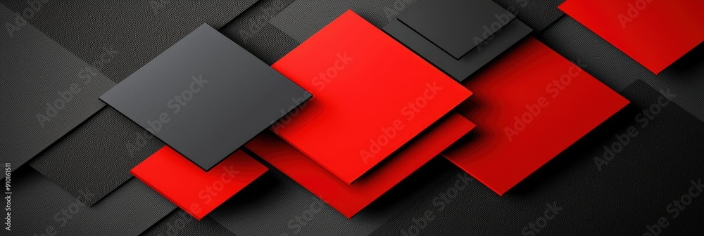 Aufkleber geometric shapes in red and black are layered and arranged on a dark surface, creating a striking vi