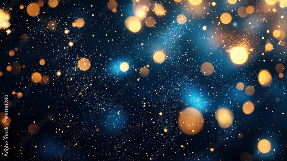 Poster varied luminous orbs create a captivating bokeh effect against a deep blue backdrop, evoking a magic